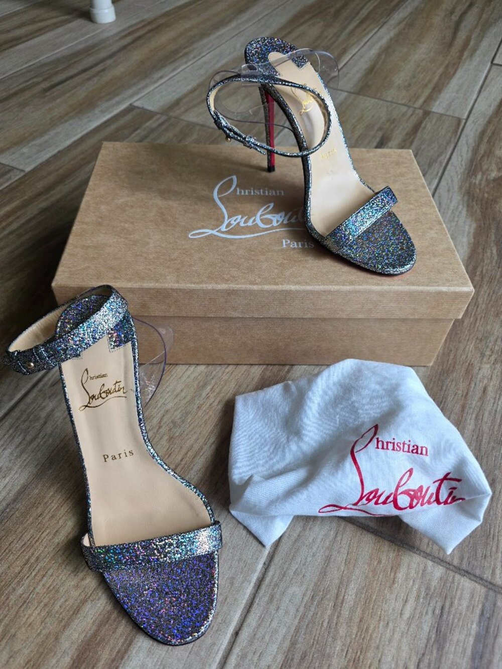 Christian Louboutin Jonatina Glitter Sandal Stilletos Heels Eur. 37.5